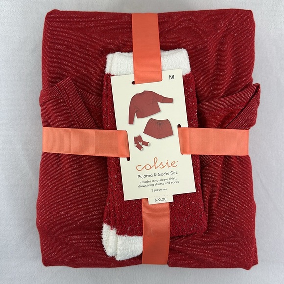Red Sparkle Women's 3pc Socks and Pajama Set Colsie - Picture 6 of 6